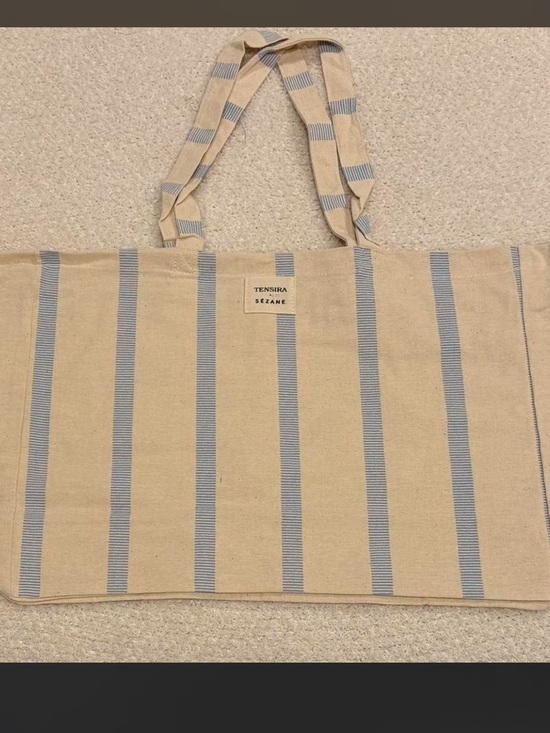 Sezane Handbags - Sézane Striped Canvas Tote in Beige and Light Blue